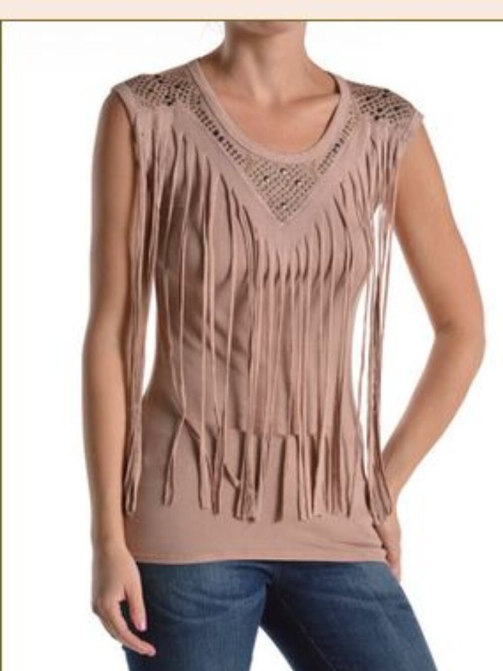 T Party fringe sleeveless mauve top